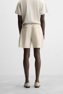 ZARA ШОРТЫ ИЗ ХЛОПКА И ЛЬНА, СВЕТЛО-БЕЖЕВЫЙ