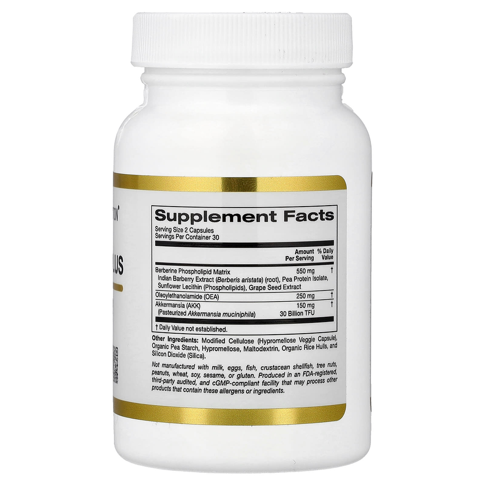 California Gold Nutrition, Akkermansia 30B PLUS, аккермансия с фосфолипидной матрицей с берберином и олеилэтаноламином, 60 растительных капсул