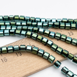 Гематит Куб бусины (имитация), цвет зеленый, размер около 3,9*3,8 мм, цена за отрезок 19 см (1/2 нити)