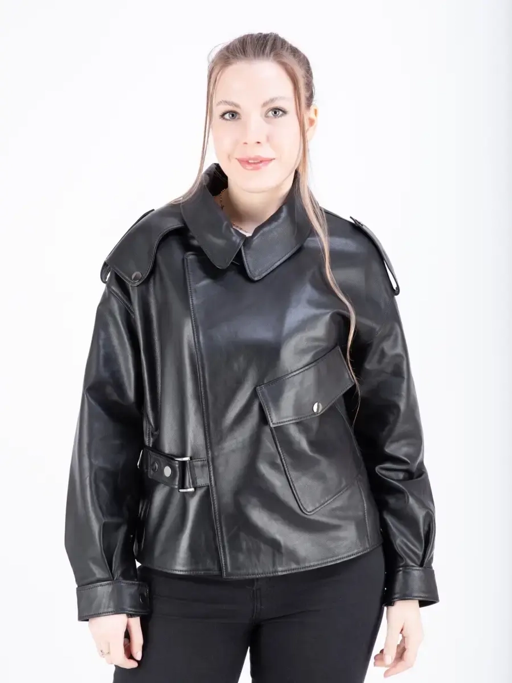 Куртка женская  кожаная оверсайз черная