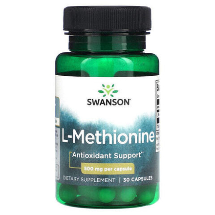 Аминокислоты Swanson, L-метионин, 500 мг, 30 капсул