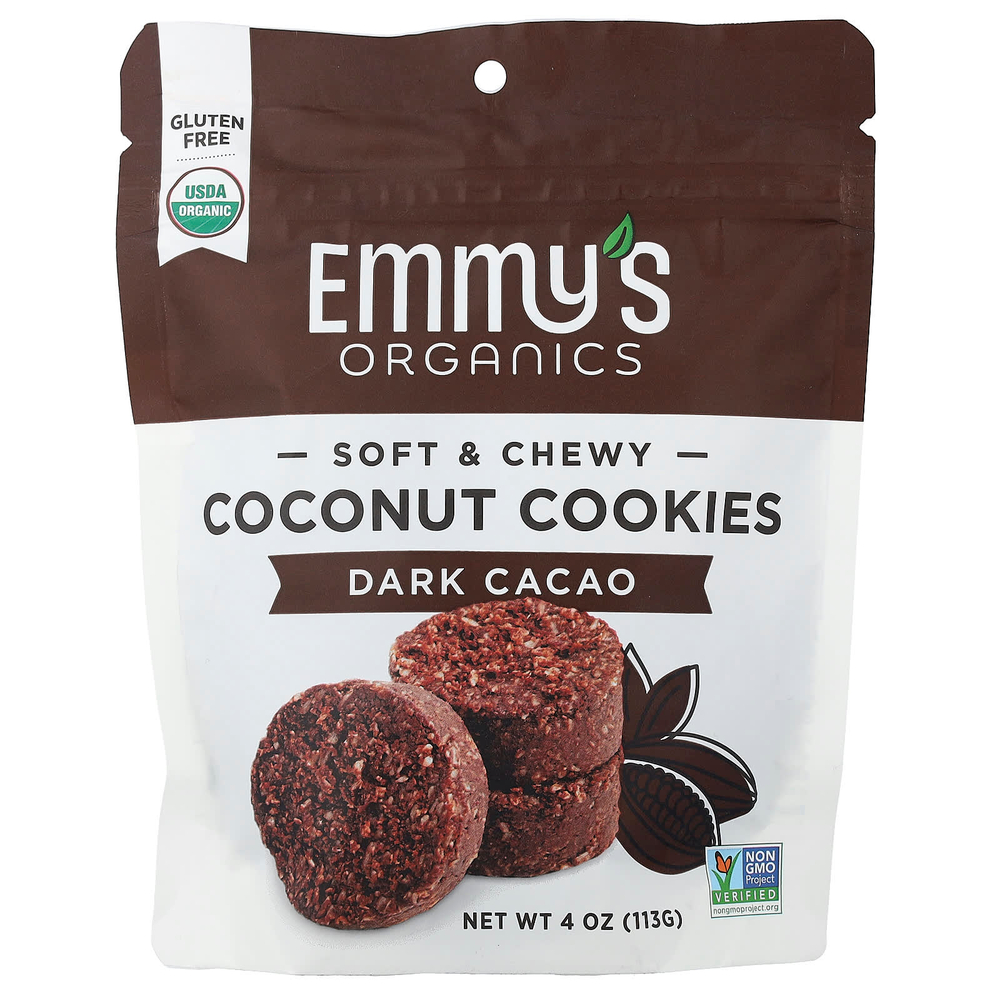 Emmy's Organic Cookies, мягкое жевательное печенье с кокосом, темное какао, 113 г (4 унции)