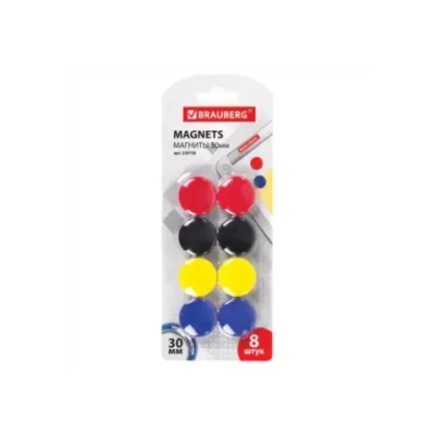 Магниты д/доски 30мм BRAUBERG 8шт. ассорти 230758