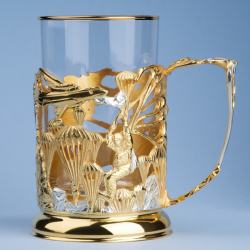 Подстаканник "ВДВ" c золочением и серебрением (художественное литье) в футляре