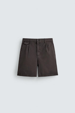 ZARA ШОРТЫ REGULAR FIT СО СКЛАДКАМИ, КОРИЧНЕВЫЙ