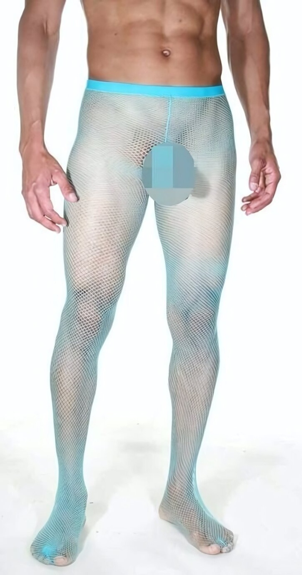 Мужские колготы в мелкую сетку с интимными вырезами (Размер: S-M) (Цвет: голубой)