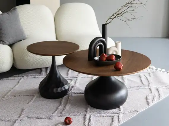 Столик журнальный Lemosab, Ø80х41 см, черный металл, столешница орех