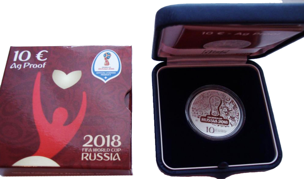 10 евро. Футбол. Чемпионат мира по футболу в России. Италия. Серебро. 2018 год