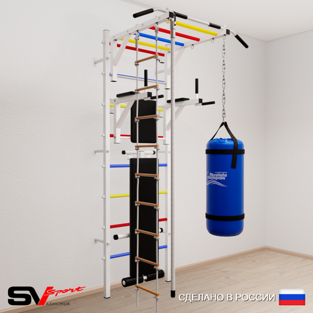 Шведская стенка Sv Sport 5553 (Турник рукоход/Брусья/Скамья/Канат/Лестница/Цепь/Мешок 30кг)