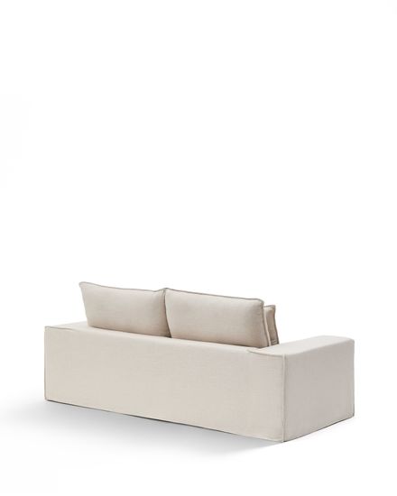 Двухместный диван Anarela из бежевого льна и вискозы со съемным чехлом, 220 см