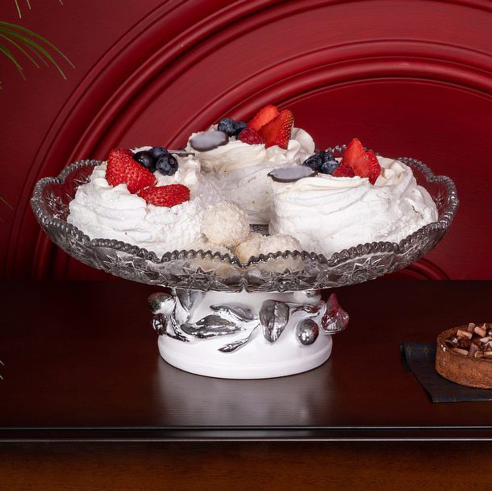 Фруктовница-конфетница Oliva Branch (Олива Бранч) со стеклянной чашей 1257 Серебро