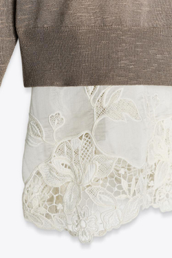 ZARA КОМБИНИРОВАННЫЙ ТРИКОТАЖНЫЙ ДЖЕМПЕР, БЕЖЕВЫЙ