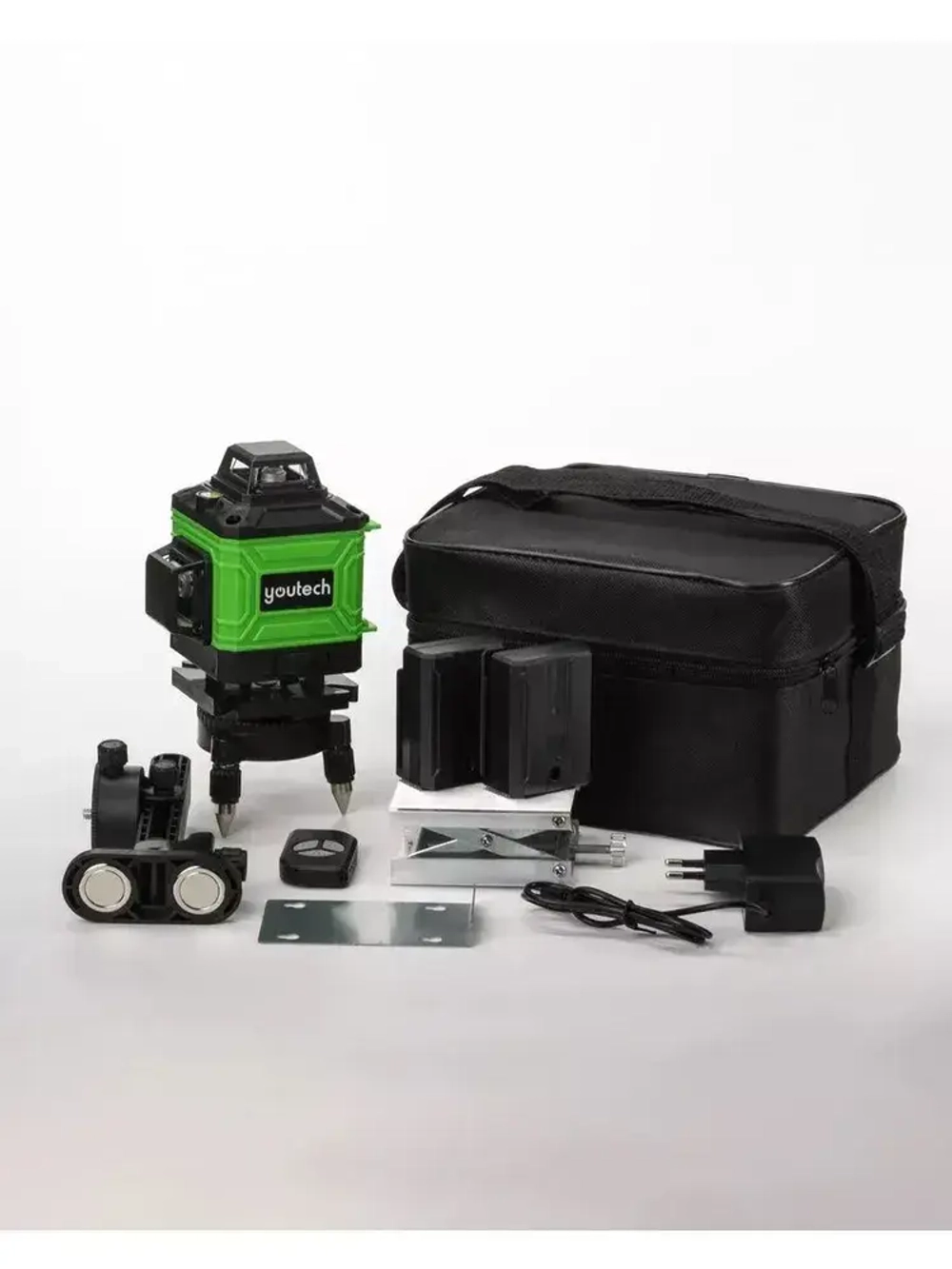 Лазерный строительный уровень нивелир 4D 16 линий зеленый луч 360 с триподом, пультом, кронштейнами, YouTech