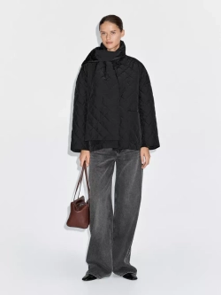 Massimo Dutti Непромокаемый пуховик с шарфом, черный