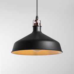 Светильник подвесной (подвес) ЭРА PL2 BK/RC металл, E27, max 60W, высота плафона 200мм, подвеса 780мм, черный/медь | Подвесы в стиле LOFT