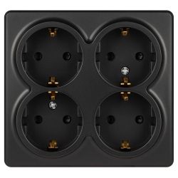 Розетка ЭРА Эксперт 11-2211-05 четырехместная с заземлением 4х2P+E Schuko со шторками IP20 16A-250В ОУ антрацит