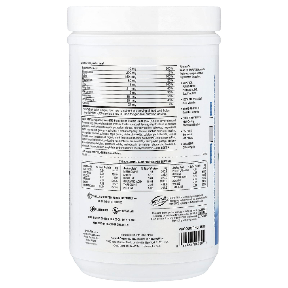 NaturesPlus, Spiru-Tein®, протеиновый порошок, со вкусом ванили, 480 г (1,06 фунта)