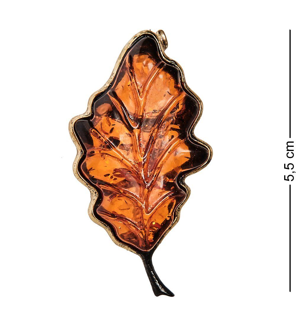 AM-2620 Брошь «Лист Дуба уходящая осень « (латунь, янтарь)