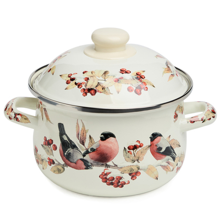 КАСТРЮЛЯ AGNESS ЭМАЛИРОВАННАЯ С ЭМАЛ.КРЫШКОЙ СЕРИЯ "СНЕГИРИ", 2.0 Л, 18*11 СМ