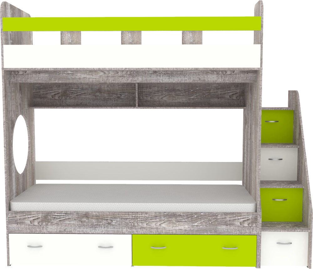 Двухъярусная кровать КарИВи Юниор 1 90х200 Бетон Лайм, Белый