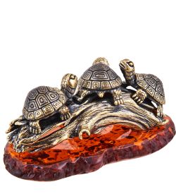 Народные промыслы AM-3720 Фигурка «Черепахи Трио» (латунь, янтарь)