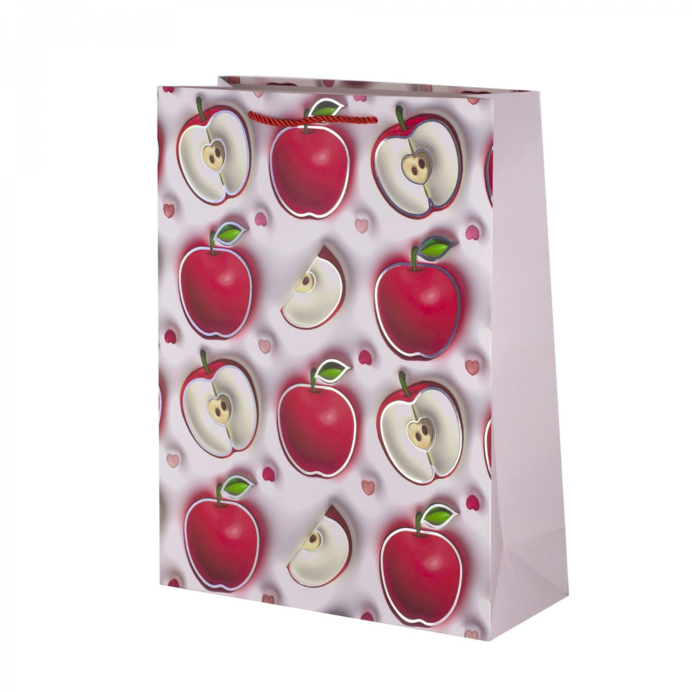 Пакет подарочный бумажный Alingar, (L+) 26х32х10 см, вертикальный, "Сочные фрукты", матов. ламинация, тиснение голография, эффект 3D, ассорти