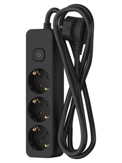 Удлинитель сетевой для розетки ФОТОН 16А 2 метра 3 розетки с выключателем с заземлением черный, ГОСТ