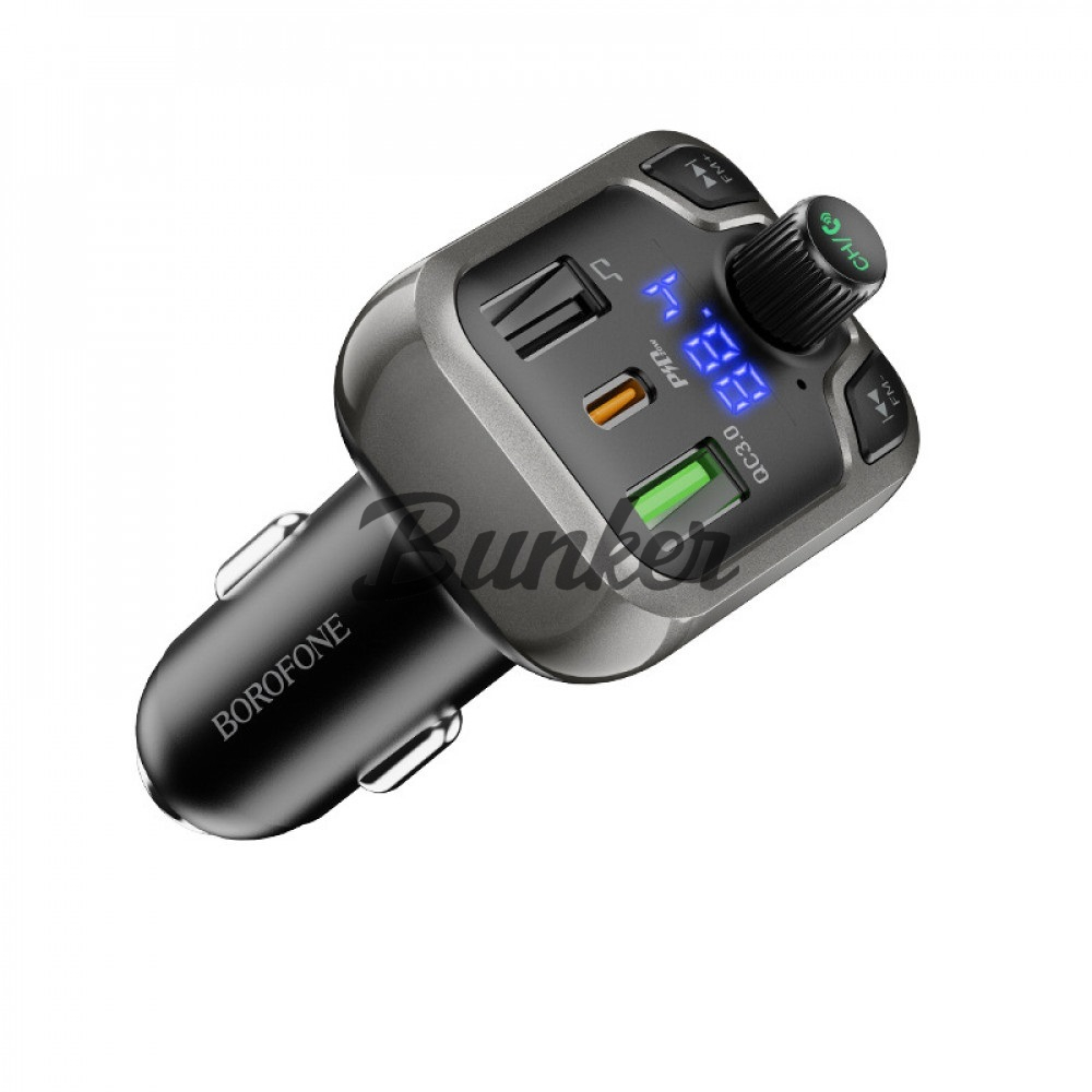 MP3 FM Modulator Borofone BC38 Bluetooth, 2USB, 3A, PD + QC 3.0, с дисплеем, подсветка, чёрный