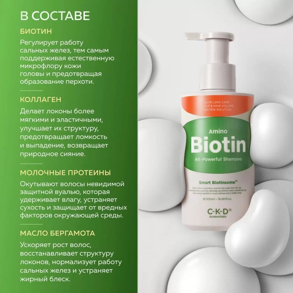 Шампунь для волос против выпадения с биотином CKD Amino Biotin All-Powerful Shampoo,500 мл