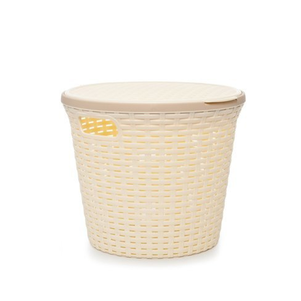 Корзина д/белья Артлайн 15л 32,5х32,5х27,5см с крышкой,круг.,беж.,пластик