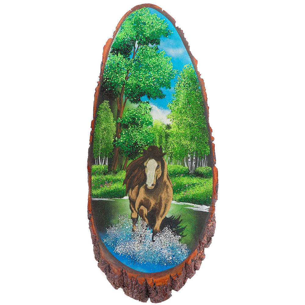 Картина на срезе дерева "Конь лето" 65-70 см R120647