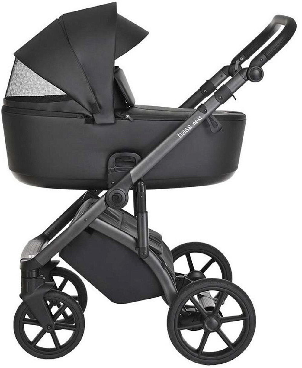 Детская коляска Roan Bass Next Кожа 3 в 1 с автокреслом Tutis Elo Lux EduSky Black RN088/1 Black/Black