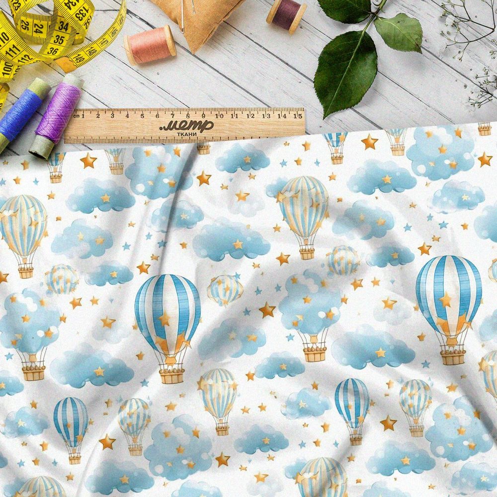 Ткань премиум атлас воздушные шары в облаках