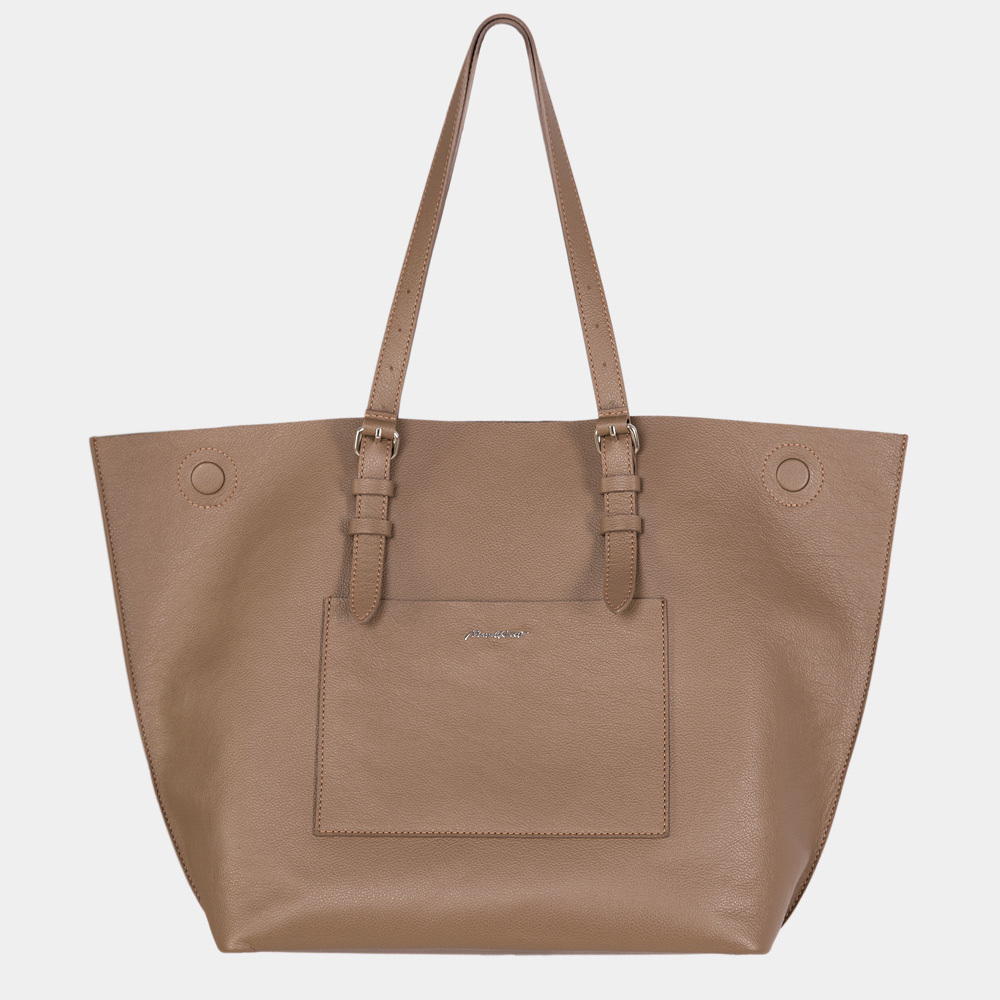 Женская кожаная сумка шопер бежевого цвета