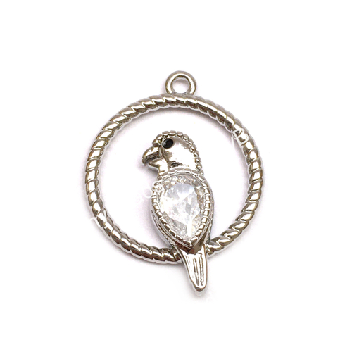 Подвеска с фианитами "Попугай" 20х15 мм, родий