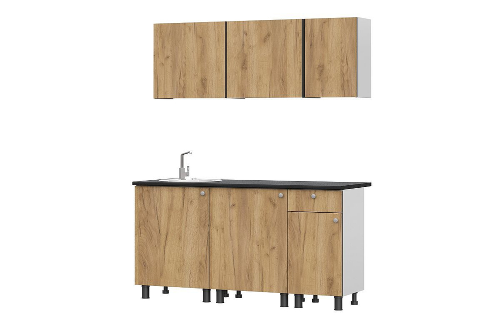 Кухонный гарнитур КГ-1(1600) (Белый/Дуб Золотой/Чёрный)