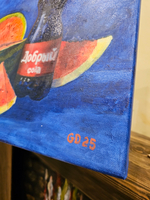 Картина авторская маслом на холсте 33х41 см на стену для интерьера "Натюрморт с арбузом"