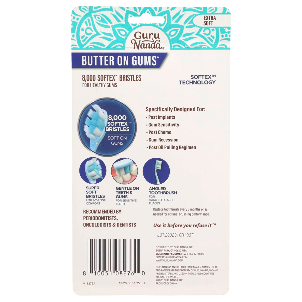 GuruNanda, мультинабор из щетины, очень мягкие, 6 зубных щеток