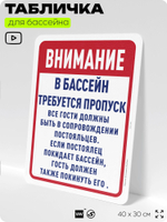 Табличка для бассейна "Получите пропуск", на пляж, для общественной и частной зоны отдыха, информационная, 40х30 см, Silver Plane x Айдентика Технолоджи