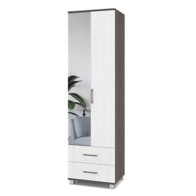 Шкаф двустворчатый Карина с зеркалом и ящиками 600x420x2100 Анкор темный/светлый