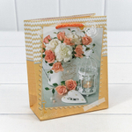 Пакет бумажный 12*15*5,5см с ручками матовый "Цветы" микс