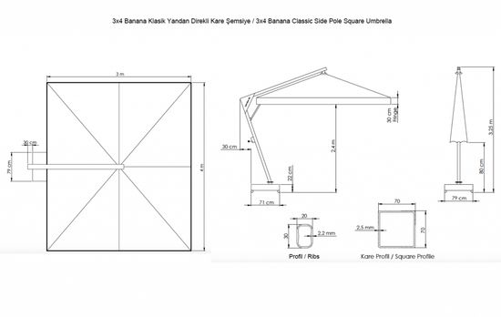 Зонт профессиональный Banana 3000х4000 бежевый Турция