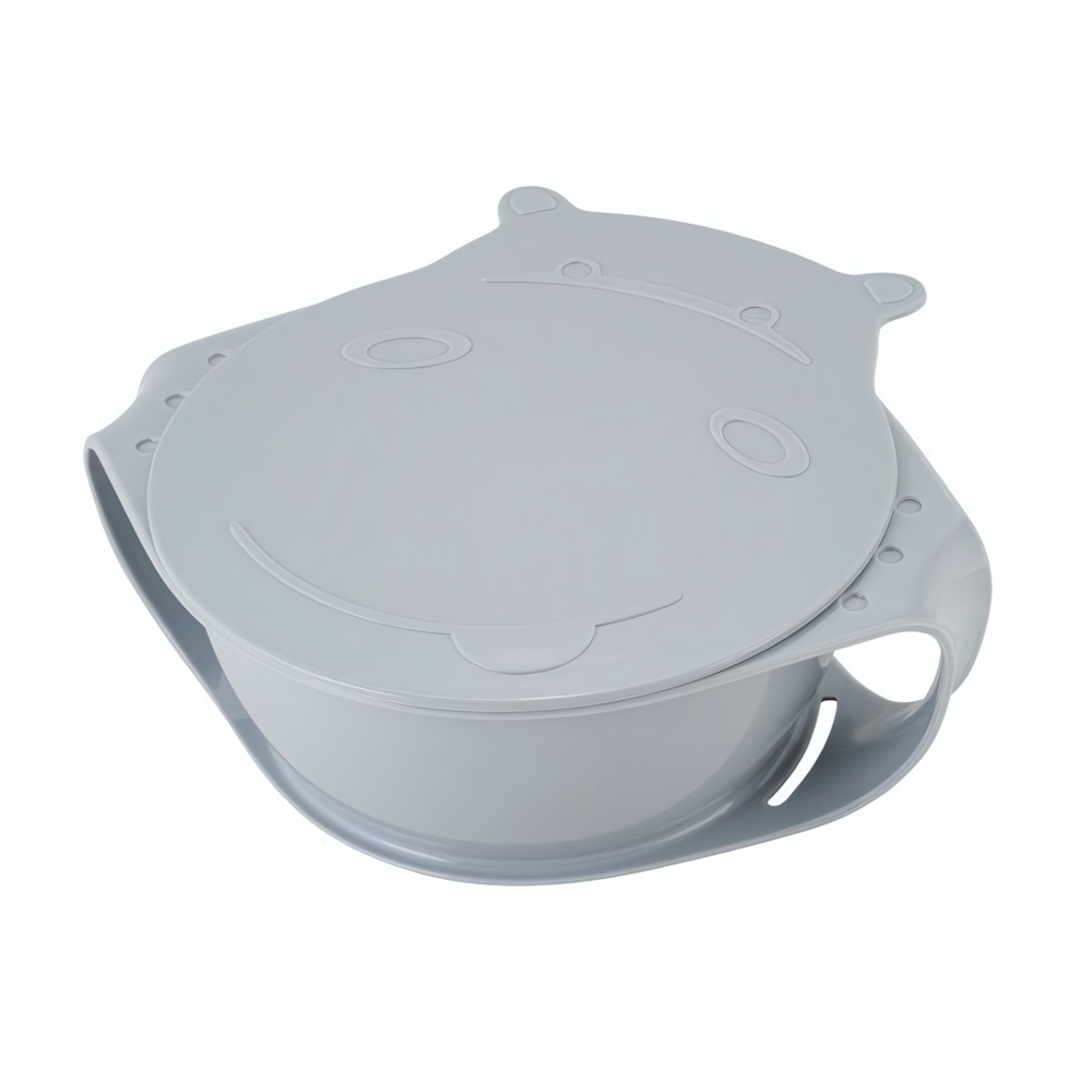 Детская тарелка Lalababy Play with Me Hello, Hippo! с крышкой серый