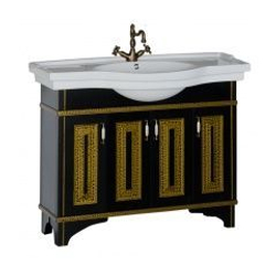 Тумба с раковиной Aquanet Валенса 110 черный краколет/золото