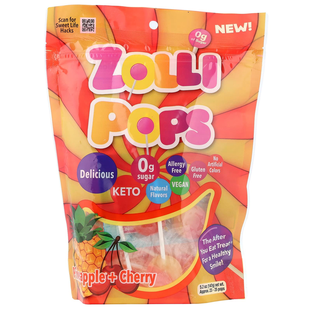 Zollipops, The Clean Teeth Pops, вишня и ананас, прибл. 23-25 леденцов, 147 г (5,2 унции)