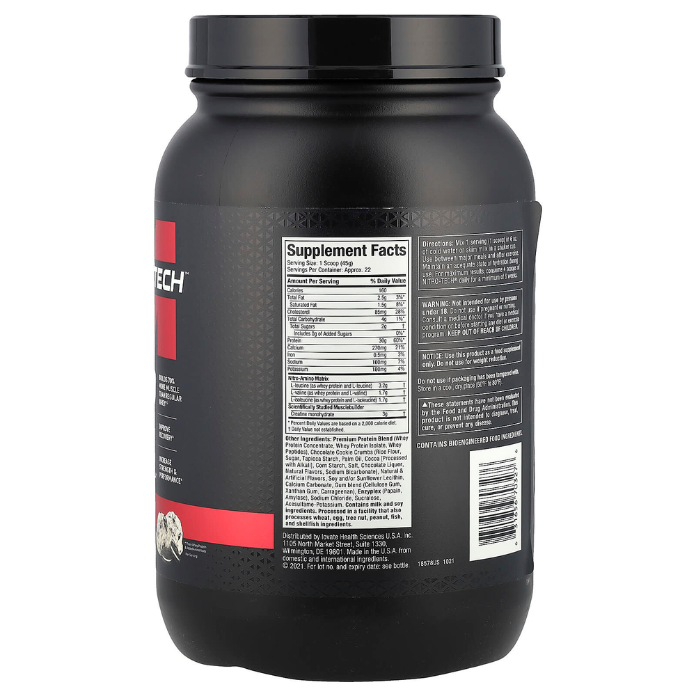 MuscleTech, Nitro Tech, сывороточный протеин, печенье с кремом, 998 г (2,20 фунта)