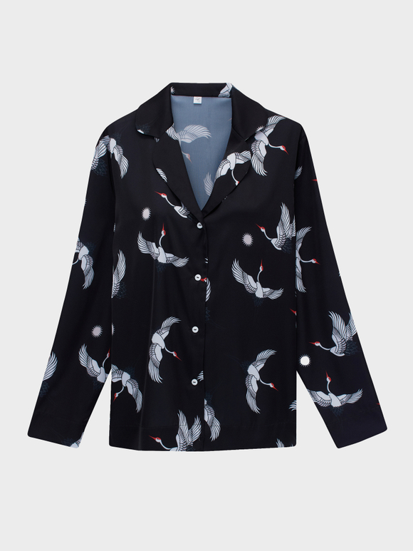 Блуза из натурального шелка с журавлями