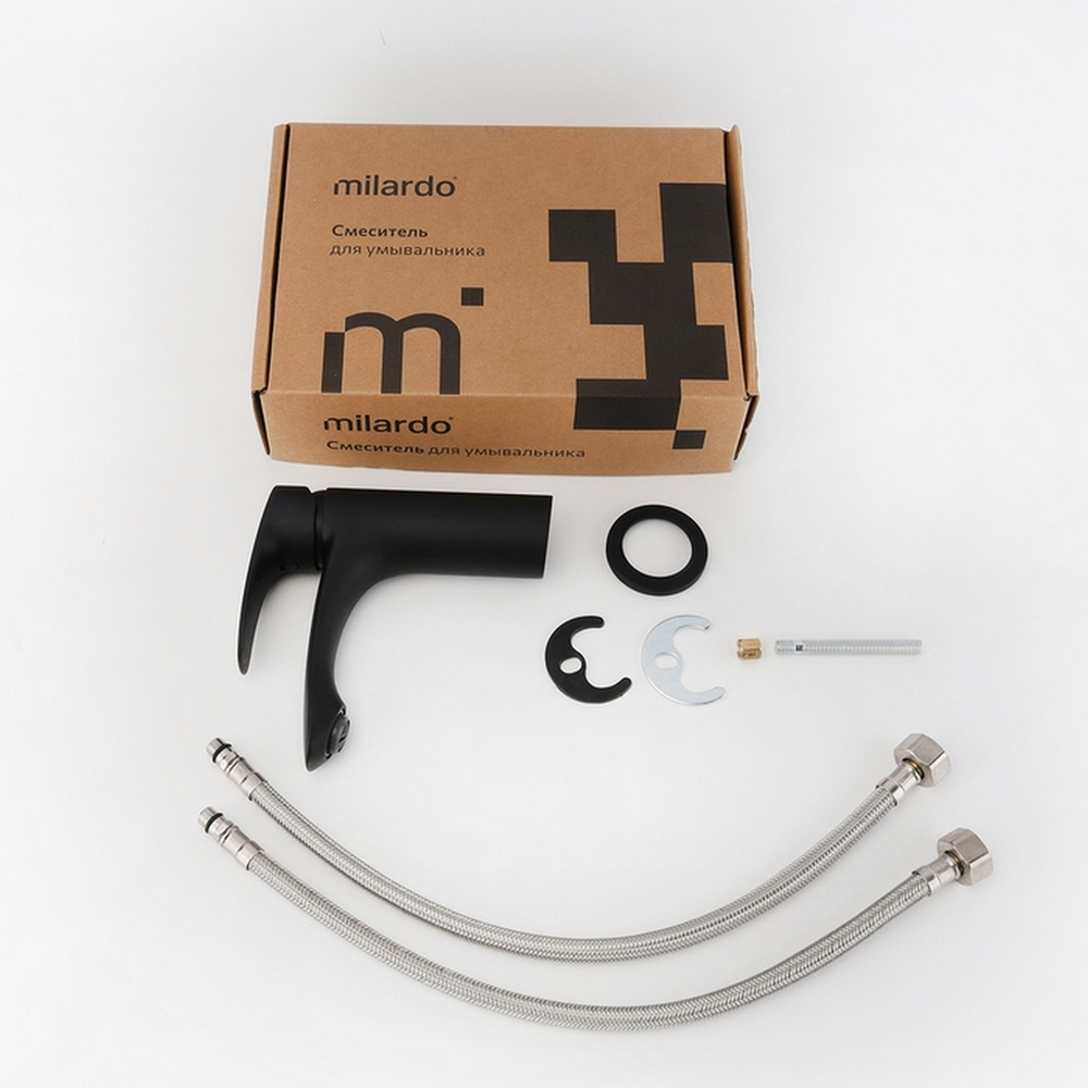 Смеситель для раковины 35к Milardo RORBL00M01 "Rora" литой, п/шпильку, ЧЕРНЫЙ матовый