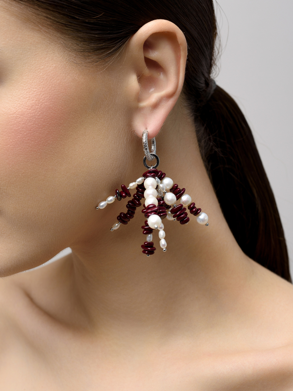 Серьги "Brush Bordo Pearl" Silver
