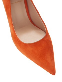 Женские туфли замшевые рыжие с квадратным каблуком